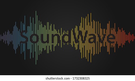 Sound wave, audio waveform background. Equalizer frequency range, voice recorder vector illustration. Colorful soundtrack playback backdrop. Isolated music playlist icon.