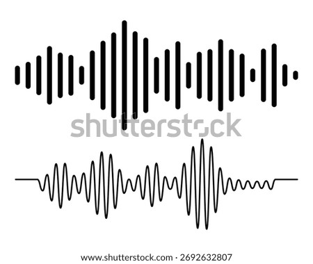 Sound wave audio waveform sketch vector. Voice assistant icon set. Voice recognition symbol. Audio wave vector illustration. Sound frequency sign. EPS 10