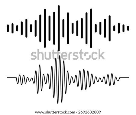 Sound wave audio waveform sketch vector. Voice assistant icon set. Voice recognition symbol. Audio wave vector illustration. Sound frequency sign. EPS 10