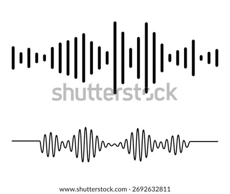 Sound wave audio waveform sketch vector. Voice assistant icon set. Voice recognition symbol. Audio wave vector illustration. Sound frequency sign. EPS 10