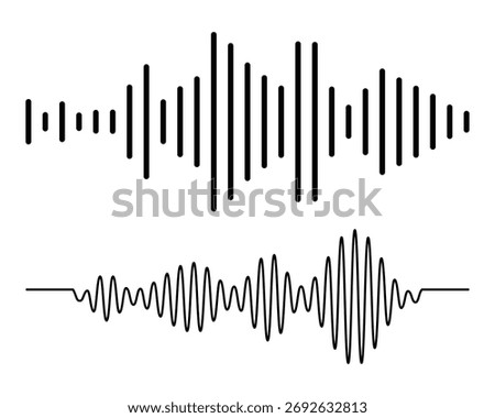 Sound wave audio waveform sketch vector. Voice assistant icon set. Voice recognition symbol. Audio wave vector illustration. Sound frequency sign. EPS 10