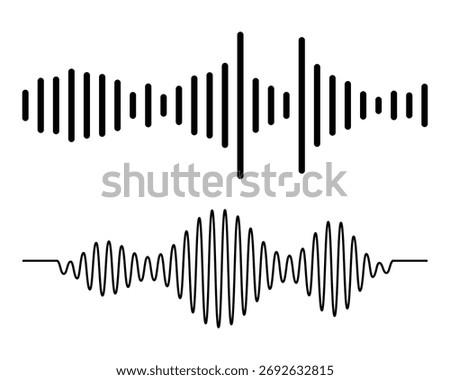 Sound wave audio waveform sketch vector. Voice assistant icon set. Voice recognition symbol. Audio wave vector illustration. Sound frequency sign. EPS 10