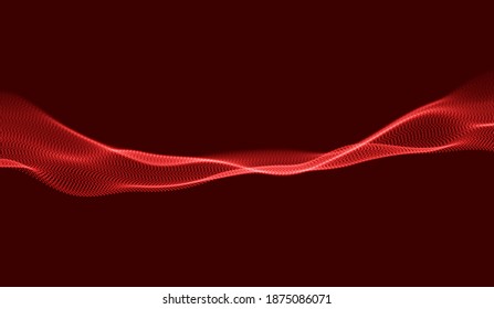 Sound wave background. Abstract flow red dots illustration. Technology concept.