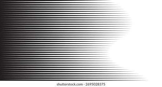 Schallwellenhintergrund. Schwarze horizontale Linien, die ein gleichmäßiges Wellenmuster mit Gradienten bilden. Abstrakte Rhythmusstruktur mit optischer Bewegungsillusion. Moderne dynamische Vektorgrafik.