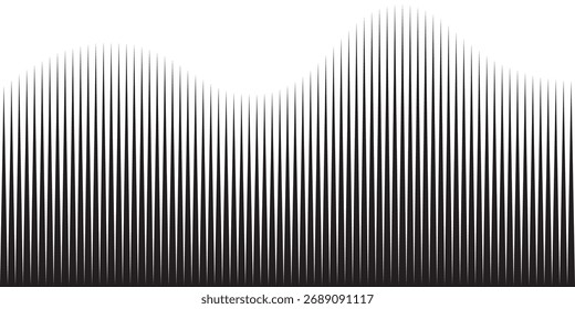 Fondo de onda de sonido. Líneas de Vertical negras que forman un patrón de onda suave con gradiente. Textura de ritmo Abstractas con ilusión de movimiento óptico. Ilustración vectorial dinámica moderna.