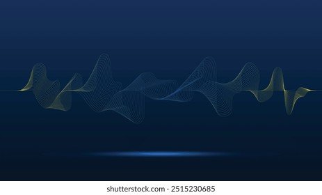 Sound wave background vector design. Blue background with wave gradation. Template for music promotion, presentation, invitation, flyer, banner, backdrop, social media promotion, advertising, etc