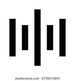 Sound wave bars icon symbolizing audio signal, voice level, or equalizer visualization. Ideal for music players, podcasts, voice apps, and dashboards. Sharp bold line minimal black outline style.