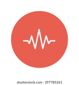 Sound wave beats thin line icon for web and mobile minimalistic flat design. Vector white icon inside the red circle