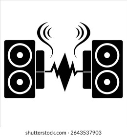 sound wave between two music speakers in continuous line art design representing digital music vibration frequency and modern stereo audio equipment concepts
