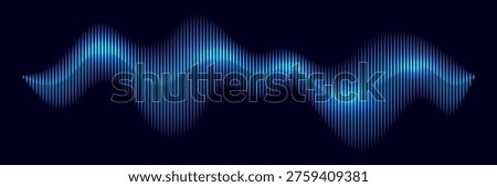 Sound wave. Blue music audio voice line with glowing vertical bars on dark. Music waveform in neon gradient style for audio visualizer, equalizer, DJ interface. Abstract vector illustration.