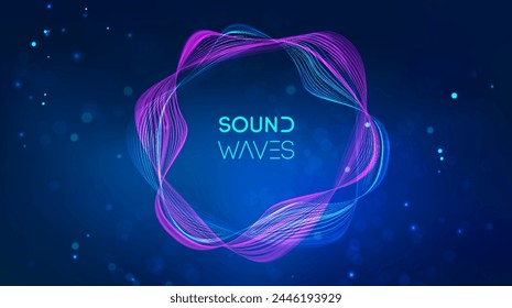 Sound wave circle visualization on blue background.