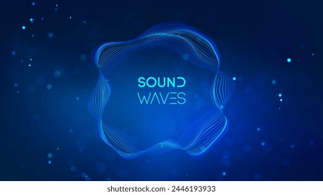 Sound wave circle visualization on blue background.