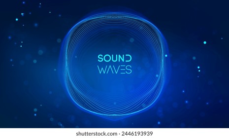 Sound wave circle visualization on blue background.