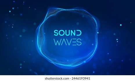 Sound wave circle visualization on blue background.