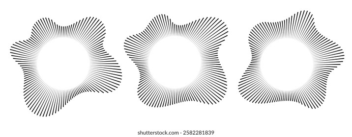 Sound wave, circular equalizer icons, round music soundwave shape, concentric energy burst.
