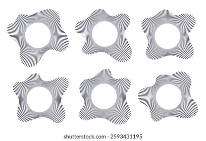 Sound wave, circular equalizer icons, round music soundwave shape, concentric energy burst.