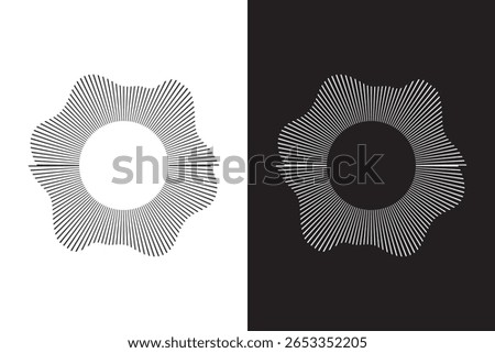 Sound wave, circular equalizer icons, round music soundwave shape, concentric energy burst.