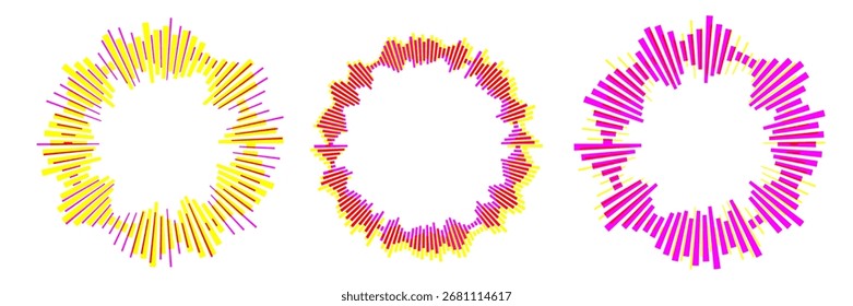 Sound wave circular line pattern. Round music vector, abstract radial icon, graphic audio background, sun logo shape, burst energy effect design