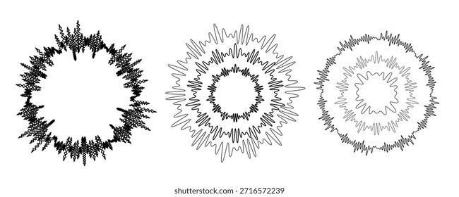 Patrón de línea circular de onda de sonido. Vector redondo de la música, icono radial abstracto, fondo gráfico del audio, forma del logotipo del sol, diseño del efecto de la energía de la explosión