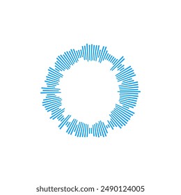 Sound wave. Circular vector illustration of a blue radial wave frame framed by particles on an isolated white background. Music equalizer design element.