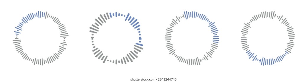 Sound Wave Collection. Play rhythm with audio bars, voice messages, and radio icons. A symphony of music in vector form. Flat illustrations isolated on white background.