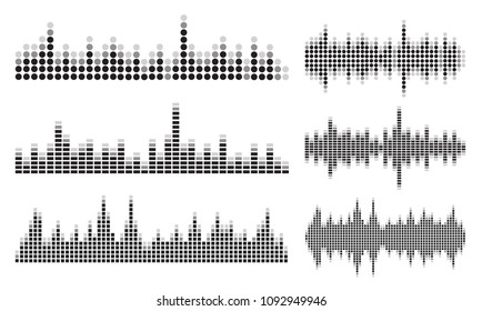 Sound wave collection with square shapes and round shape icons