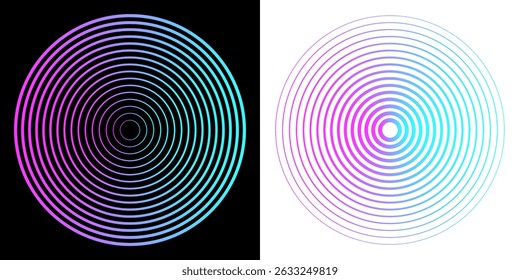 Sound wave concentric circles isolated on black and white background. Vector echo icon. Circular radial line pattern.