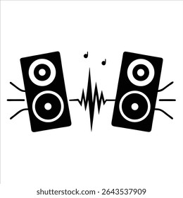 sound wave in continuous line style between two music speakers showcasing sound frequency movement and acoustic technology for innovative audio related artwork