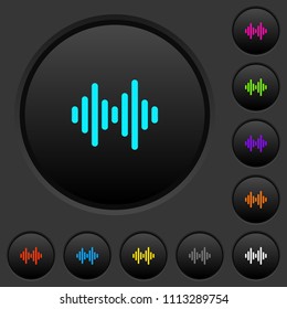 Sound wave dark push buttons with vivid color icons on dark grey background