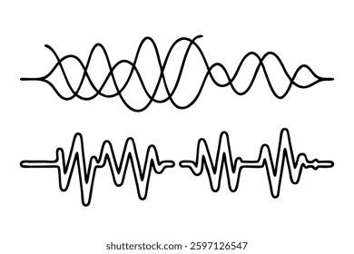 Sound wave with different amplitude Hand drawn line art flat vector illustration