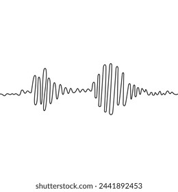 Sound wave different shape. Continuous one line drawing. Amplitude movement. Podcast concept. Adjustable black stroke Transparent background. Single outline doodle noise design. Vector illustration