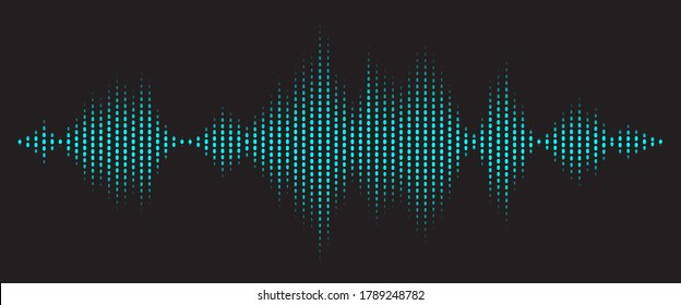 Sound Wave Digital Dots Line Background. Music And Radio Soundwave Pulse Concept. Audio Track Wave Graph Of Frequency And Spectrum