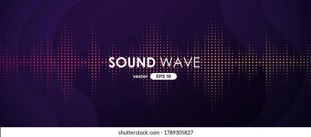 Sound wave. Digital music equalizer. Beautiful abstract minimal background. Simple modern style. Purple neon color. Pulse line. Volume. Flat style vector illustration.