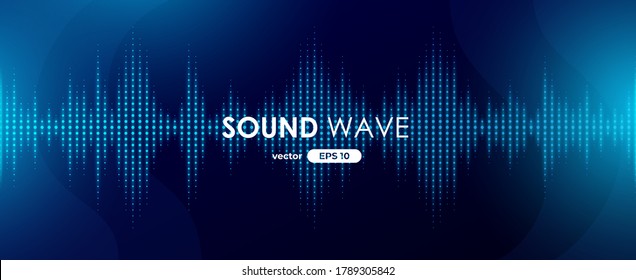 Sound wave. Digital music equalizer. Beautiful abstract minimal background. Simple modern style. Blue neon color. Pulse line. Volume. Flat style vector illustration.