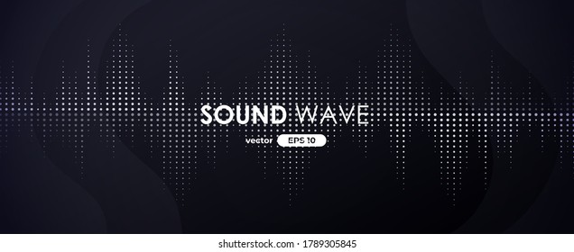 Sound wave. Digital music equalizer. Beautiful abstract minimal background. Simple modern style. Black and white color. Pulse line. Volume. Flat style vector illustration.