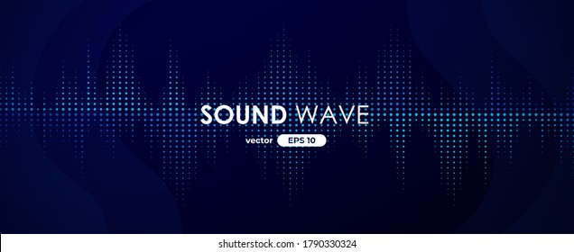 Sound wave. Digital music equalizer. Beautiful abstract minimal background. Simple modern style. Blue neon color. Pulse line. Volume. Flat style vector illustration.