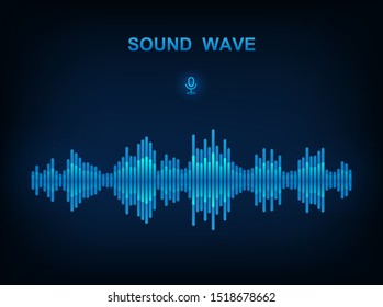 Sound Wave, electronic equalizer. Voice assistant concept. Modern style on dark background. High-tech AI assistant voice, background wave flow, equalizer. Vector sound wave illustration
