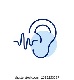 Sound wave entering human ear. Voice recognition, music therapy or audio feedback. Pixel perfect, editable stroke vector icon