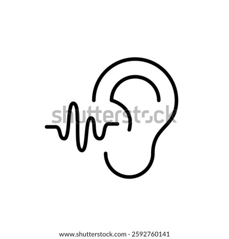 Sound wave entering human ear. Voice recognition, music therapy or audio feedback. Pixel perfect, editable stroke vector icon