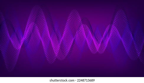 Sound wave equalizer digital vector illustration. Voice recording concept. Pulse sound wave flowing. Futuristic wavy background in blue purple dark colors. Stereo vibrations, music equalizer
