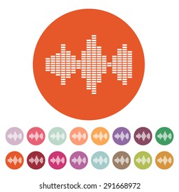 The sound wave and equalizer icon. Audio, radio symbol. Flat Vector illustration. Button Set