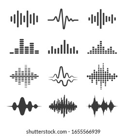 Sound wave equalizer icons set. 
Frequency digital audio waves vector image isolated on white background
