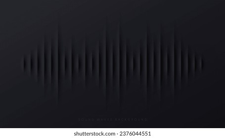 Sound wave equalizer lines on black and gray background. Visualization futuristic design element. Radio and music template design. Modern voice sound recognition in papercut style. Vector illustration