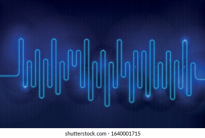Sound wave equalizer. Music abstract background. Equalizer for music. Dynamic colorful particles sound wave. Cool sound effect. Blurred abstract lights. Beautiful wave shaped array of glow.