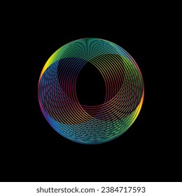 Sound wave, equalizer rainbow color gradient. Modern future technology. Vector geometric abstract element isolated on black background.