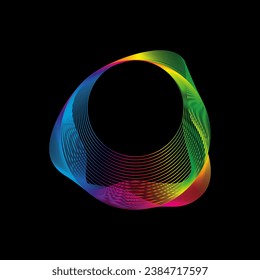 Sound wave, equalizer rainbow color gradient. Modern future technology. Vector geometric abstract element isolated on black background.