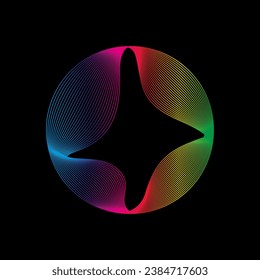 Sound wave, equalizer rainbow color gradient. Modern future technology. Vector geometric abstract element isolated on black background.