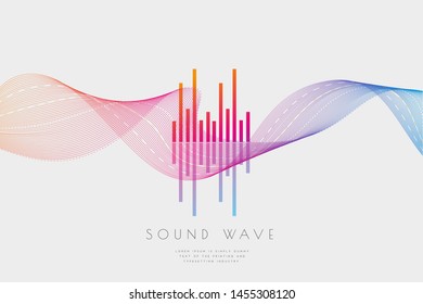 Sound wave from equalizer. Technology digital frequency on light gray backdrop with wave. Abstract electronic amplitude consist of lines elements. Vibration splash radio sound. Vector illustration
