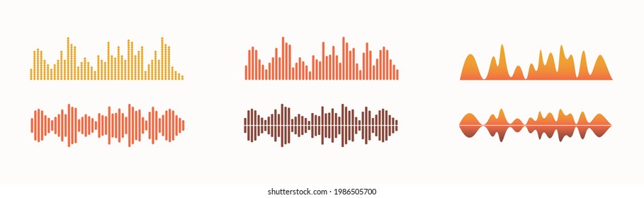 Schallwelle, Equalizer-Soundtrack. Satz von Vektorelementen einzeln. Visueller Audio-Player.