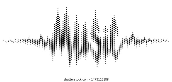 Sound wave in the form of the word Music. Vector lettering. RGB. Global color